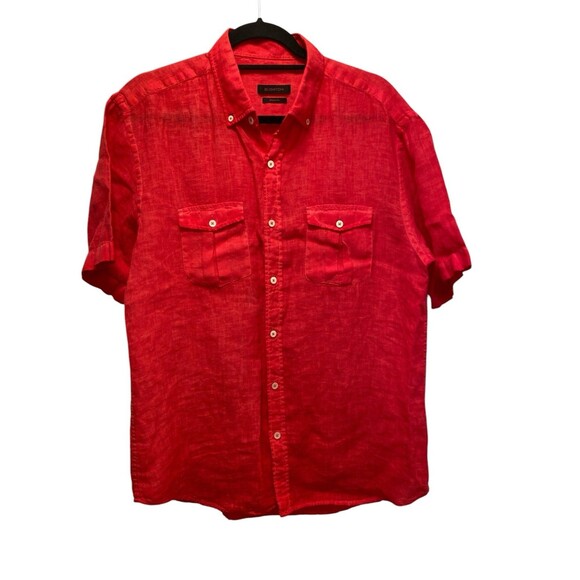 Bugatchi Button Up Shirt Men's Linen Pink Shaped Fit Hawian Short Sleeve Sz L - Picture 4 of 11